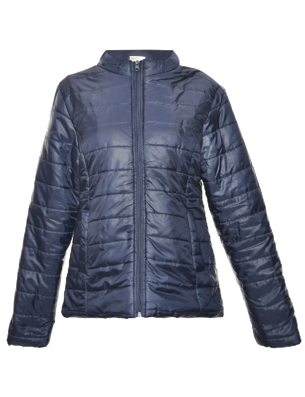 Zip-Front Navy Classic Puffer Jacket - L Mesh Jacket Canvas Jacket Denim Jacket