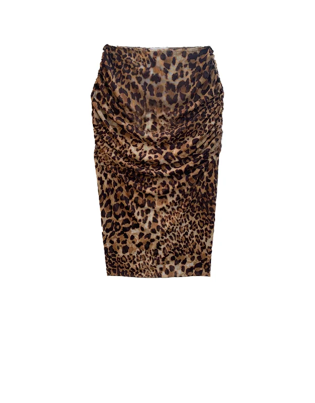 Deana Ruched Mesh Skirt -Fierce Leopard wrap skirt elegant