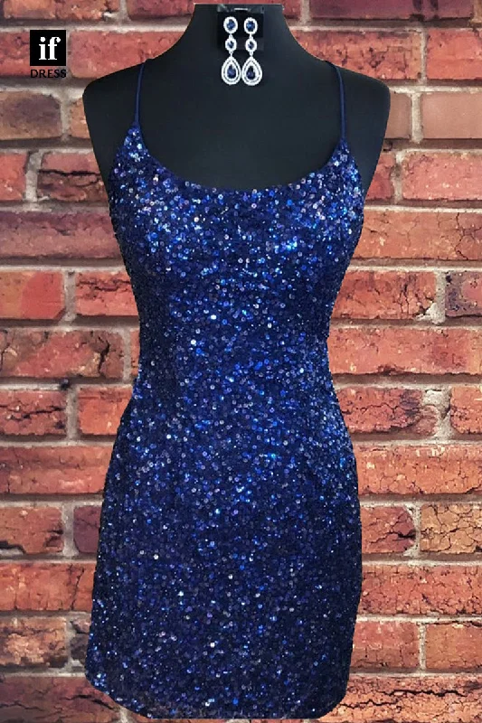 F1748 - Sparkly Scoop Full Sequins Tight Short Cocktail Homecoming Party Dress Tunics Recommended stylist