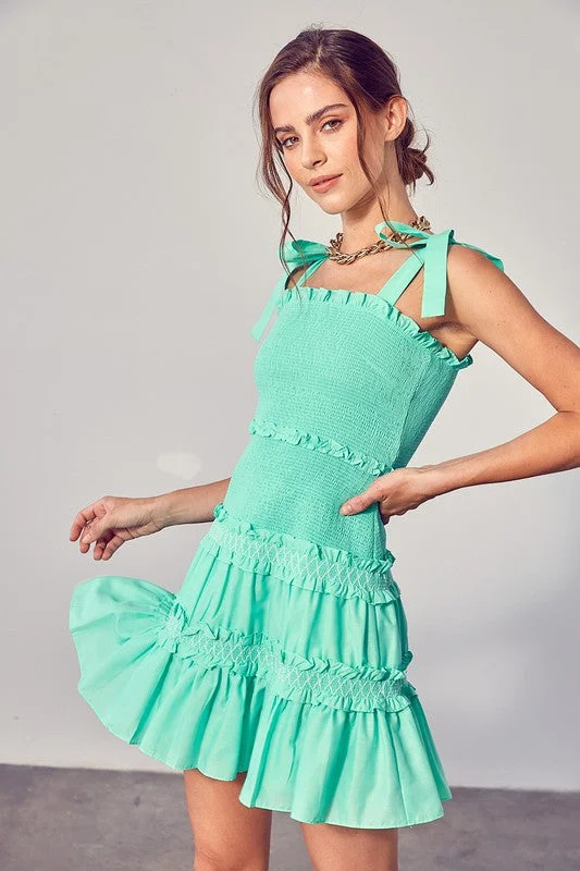Smocked Ruffle Party Dress Tunics Bridal satin