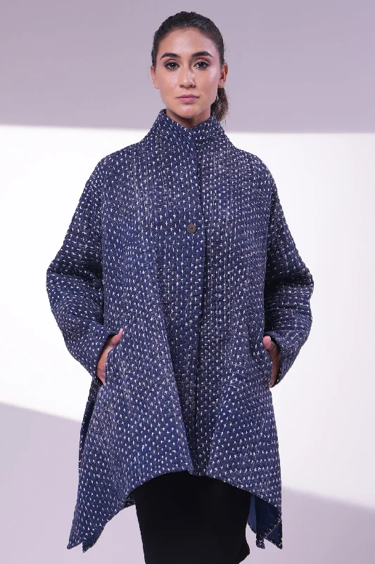 Blue Wool Jacket One-Shoulder Jacket Off-the-Shoulder Jacket Asymmetrical Jacket