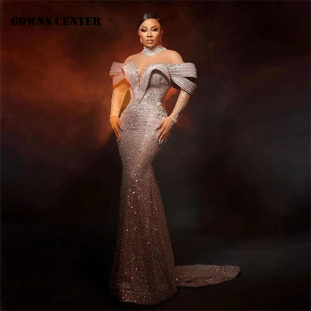 Luxury Crystals Off Shoulder Mermaid  Gown, Prom Wedding Dresses Party Dress Tunics Corduroy durable