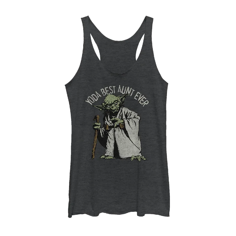 Women's Star Wars Yoda Best Aunt Ever Racerback Tank Top beige tank top
