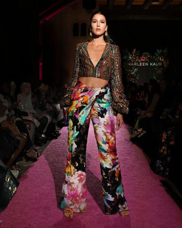 KATIANA Fold Over Watercolor Pant Trendy Palazzo Pants