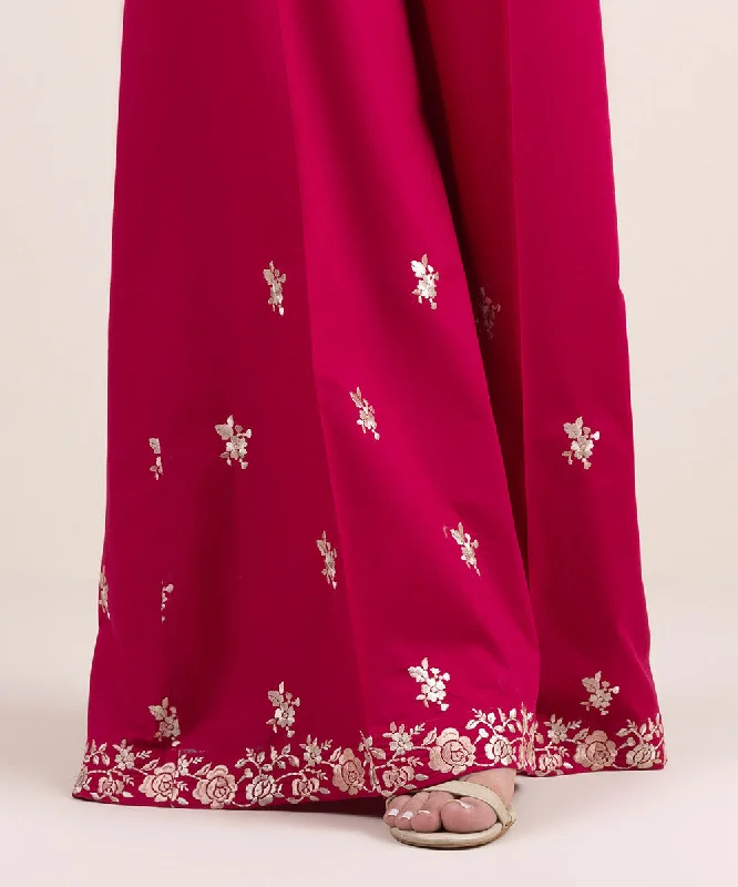 Embroidered Cambric Flared Pants Comfy High-Waist Jeans