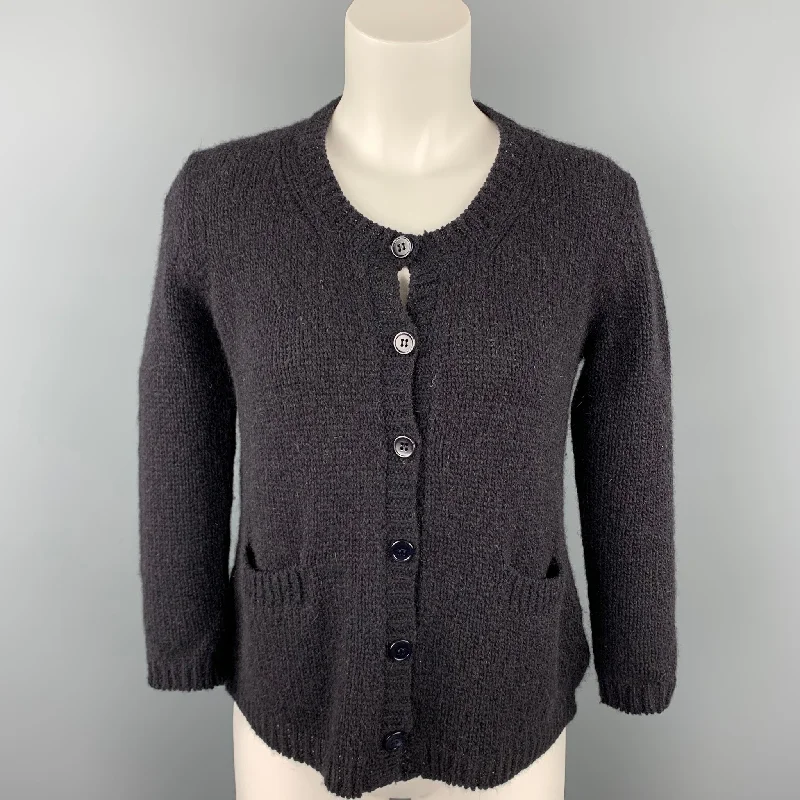 KRISTENSEN DU NORD Size S Black Knitted Cashmere Blend Cardigan Embroidered Appliqued Beaded