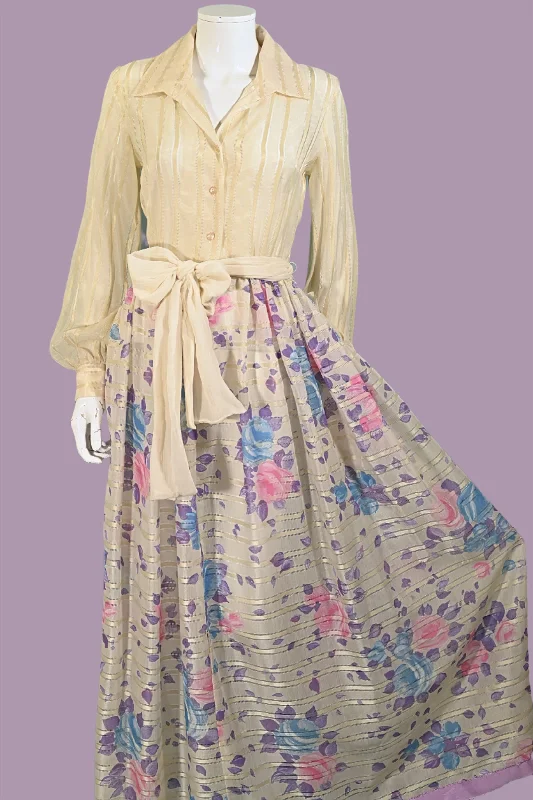 Victor Costa 70s Floral Maxi Dress, 70s Party Dress S Turtleneck Neckline Stylish