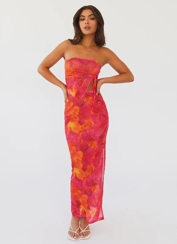 Rooftop Party Mesh Maxi Skirt - Floral Sun chiffon skirt lightweight