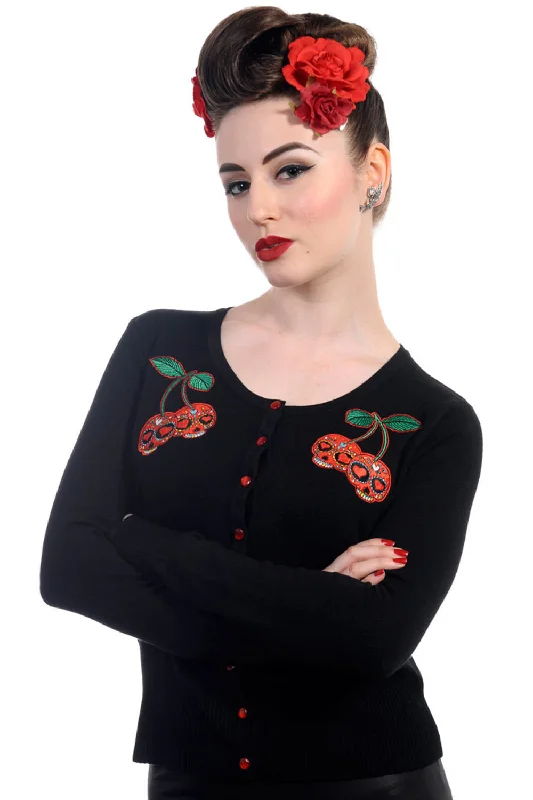 Lost Queen - Black Cherry Skulls Cardigan Wool Cardigan Cotton Cardigan Cashmere Cardigan