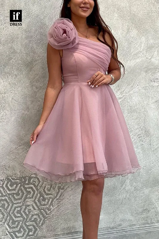F1756 - Chic One Shoulder A-Line Sleeveless Short Cocktail Homecoming Party Dress Tunics Luxurious high-end