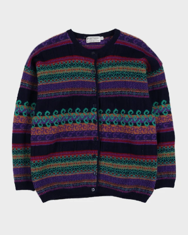 Purple Patterned Knitted Cardigan - M Elegant Classic Vintage