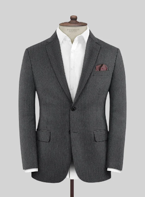 Scabal Rass Stripe Gray Wool Jacket Print Jacket Jacquard Jacket Embroidered Jacket