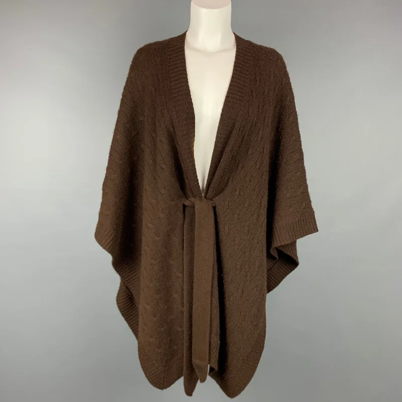 RALPH LAUREN Black Label Size M/L Brown Knitted Cashmere Belted Poncho Cardigan Chenille Brocade Lace
