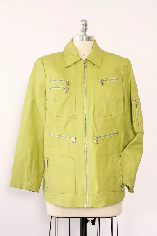 Lime Leather Zip Jacket M/L Faux Fur Jacket Real Fur Jacket Shearling Jacket