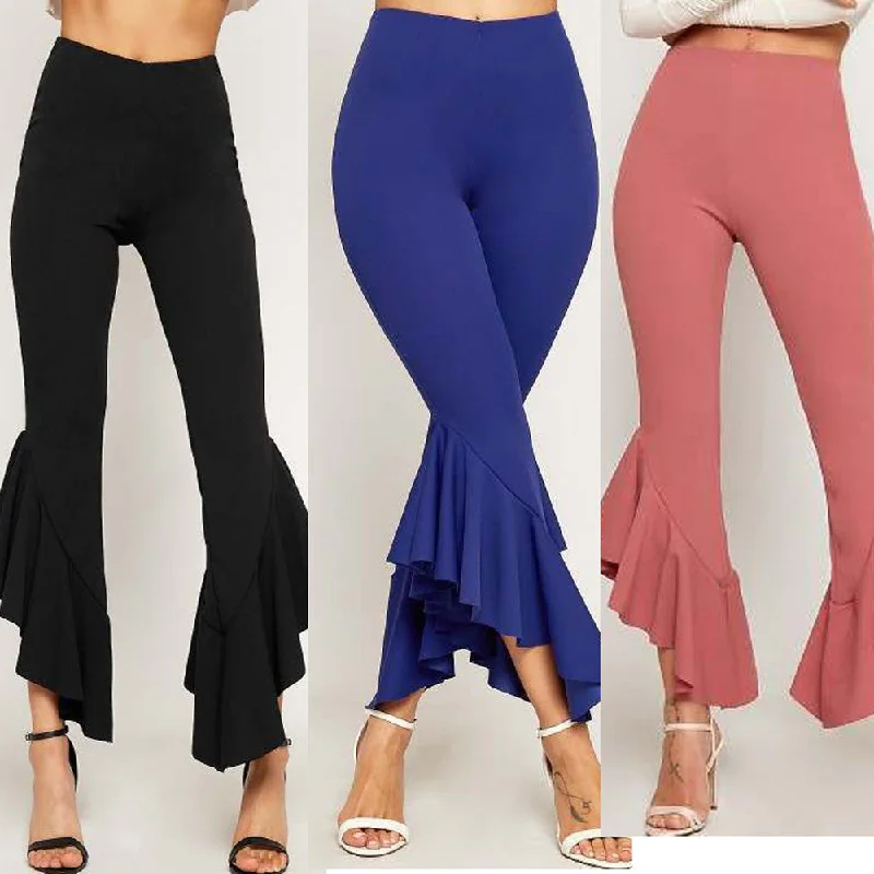 Ruffled Legged Pants Fashionable Button-Up Pants
