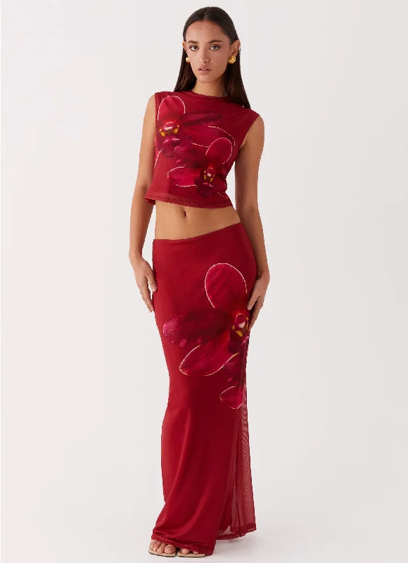 Waiting For Dawn Mesh Maxi Skirt - Rosa silk skirt sleek