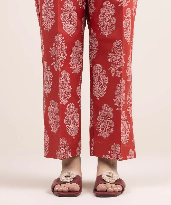 Printed Cambric Straight Pants Elegant High-Waist Pants