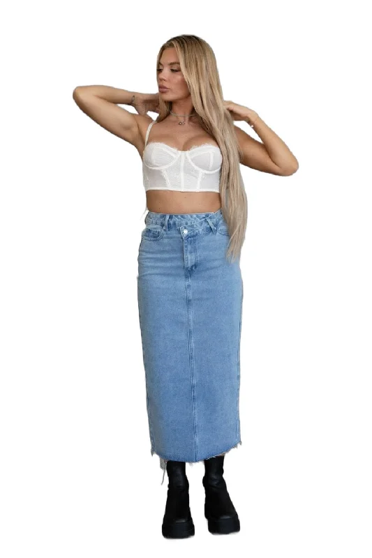 TIC TOC - "Jayda" - Denim Maxi Skirt corduroy skirt comfortable