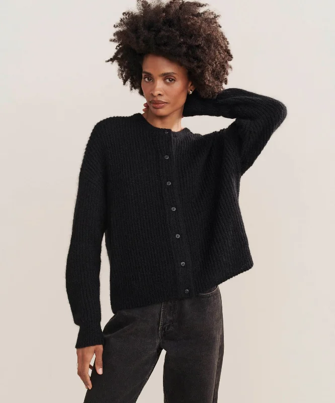 Hayes Crewneck Cardigan Denim Fabric Leather Fabric Suede Fabric