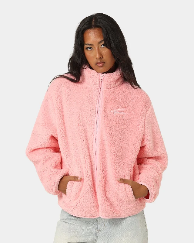 Tommy Jeans Women's TJW Relaxed Signature Polar Zip Jacket Aloha Pink Stand-Up Collar Roll-Neck Collar Turtle Neck