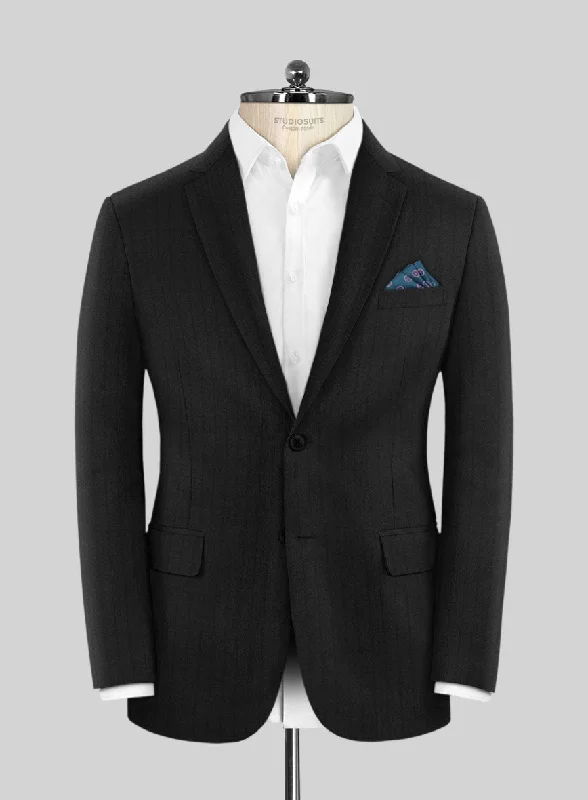 Scabal Juber Stripe Black Wool Jacket Denim Jacket Leather Jacket Suede Jacket