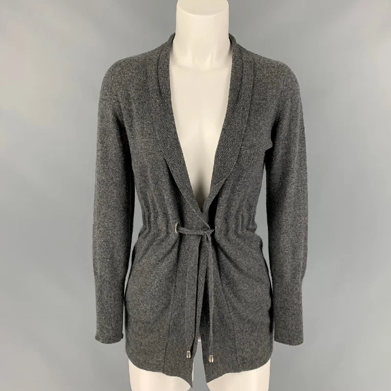 BRUNELLO CUCINELLI Size S Grey Knitted Cashmere Drawstring Cardigan Mesh Cardigan Canvas Denim