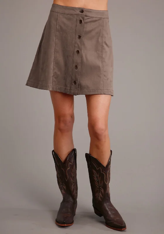 Stetson Womens Khaki Polyester Faux Suede Gored Skirt leather skirt modern