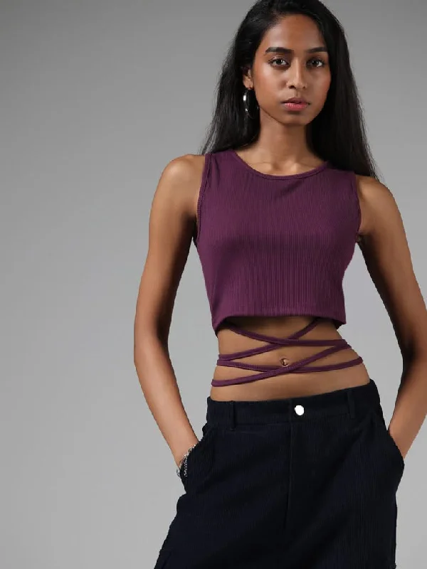 Nuon Solid Plum Tie-Up Crop Tank Top vibrant tank top