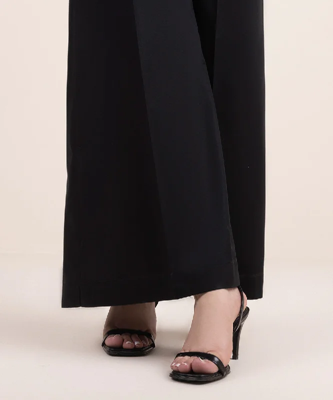 Solid Cambric Flared Pants Chic Faux Leather Pants