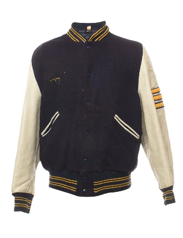 Black, Yellow & Off-White Hylanders Embroidered Varsity Jacket - L Wool Fabric Cashmere Fabric Tweed Fabric