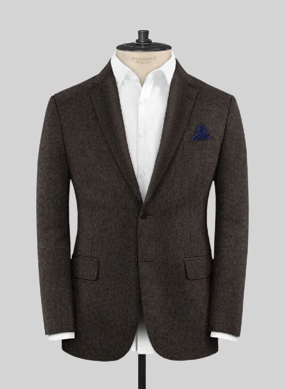 Scabal Erar Herringbone Brown Wool Jacket Embroidered Jacket Appliqued Jacket Beaded Jacket