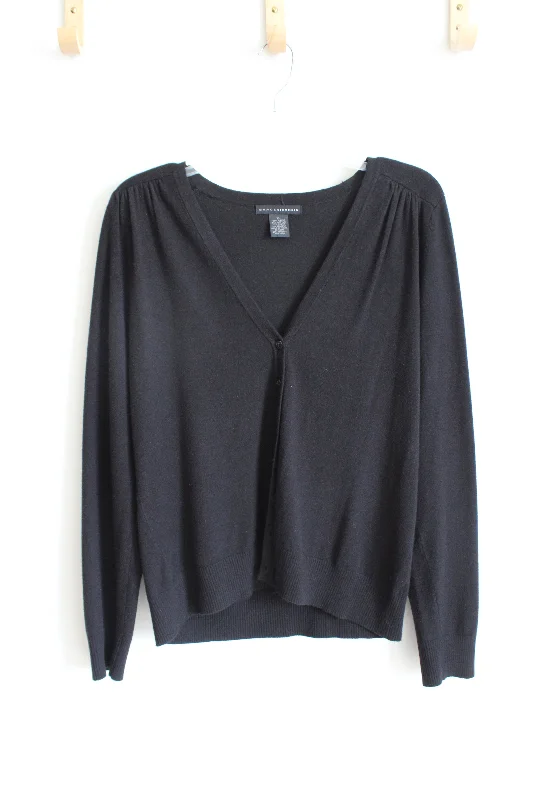 Grace Elements Black Button Down Cardigan Sweater | XL Patchwork Embroidered Appliqued