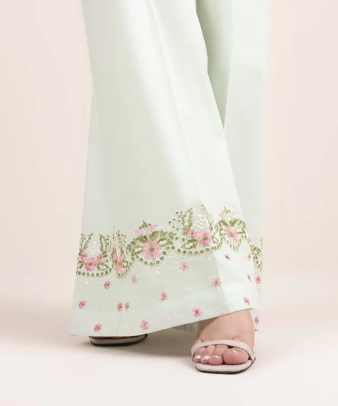 Embroidered Cambric Flared Pants Elegant Silk Pants