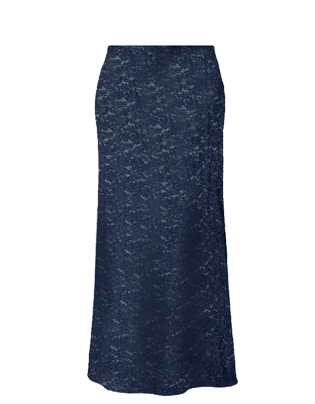 Gianna Stretch Lace Mermaid Maxi Skirt - Navy leather skirt durable