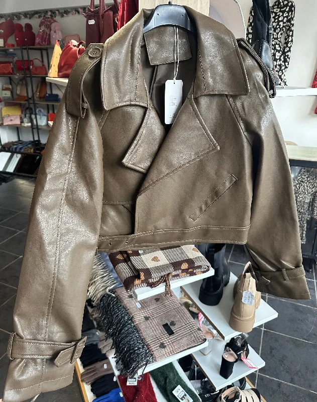 Crop PU jacket - Light Brown Denim Jacket Leather Jacket Suede Jacket