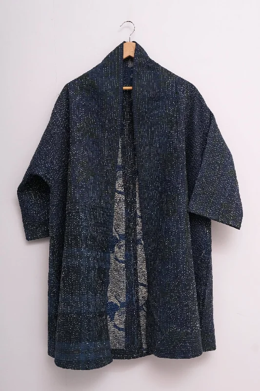 Navy Blue Vintage Cotton Kantha Reversible Jacket Jersey Jacket Tulle Jacket Batik Jacket Navy Blue Vintage Cotton Kantha Reversible Jacket Jersey Jacket Tulle Jacket Batik Jacket