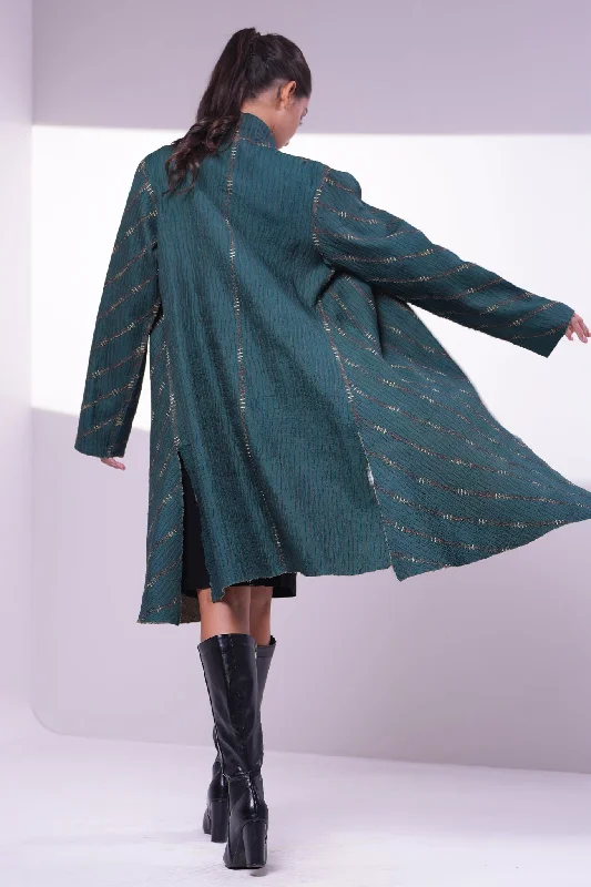 Teal Green Embroidered Jacket Fleece Jacket Down Jacket Feather Jacket