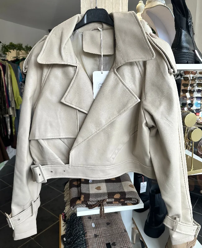 Crop PU jacket - Cream Knit Jacket Woven Jacket Fleece Jacket