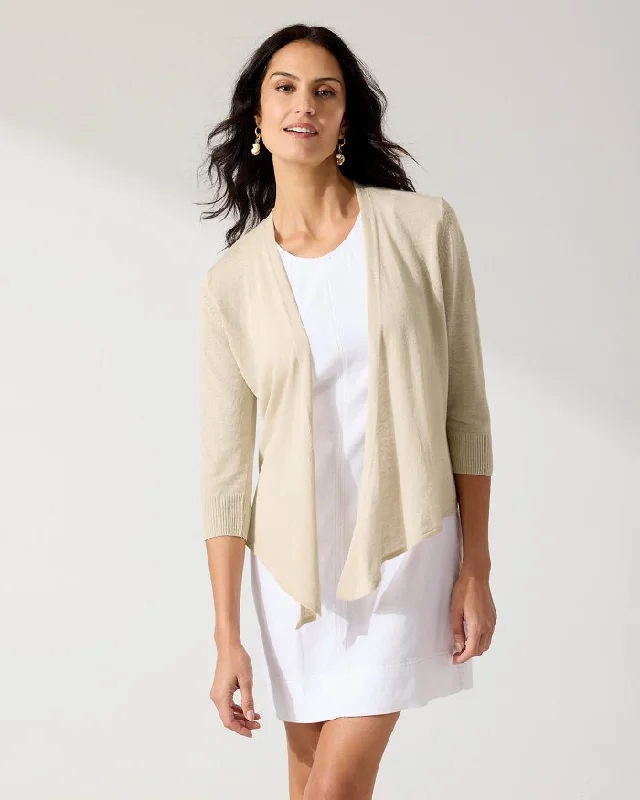 Tommy Bahama Addison Linen Blend Cardigan Pure Khaki Fleece Cardigan Nylon Polyester