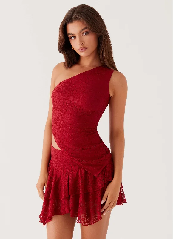 Party All Night Frill Mini Skirt - Maroon linen skirt airy