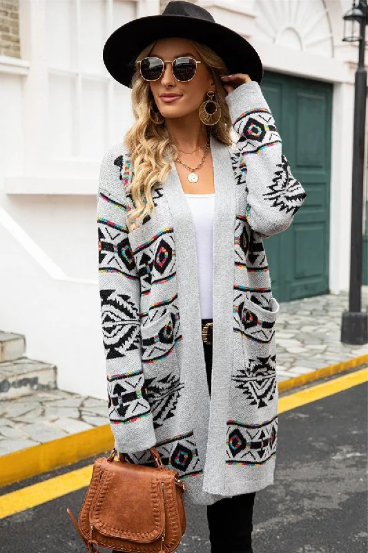WOMENS OPEN FRONT KNITTED CARDIGAN Patchwork Embroidered Appliqued