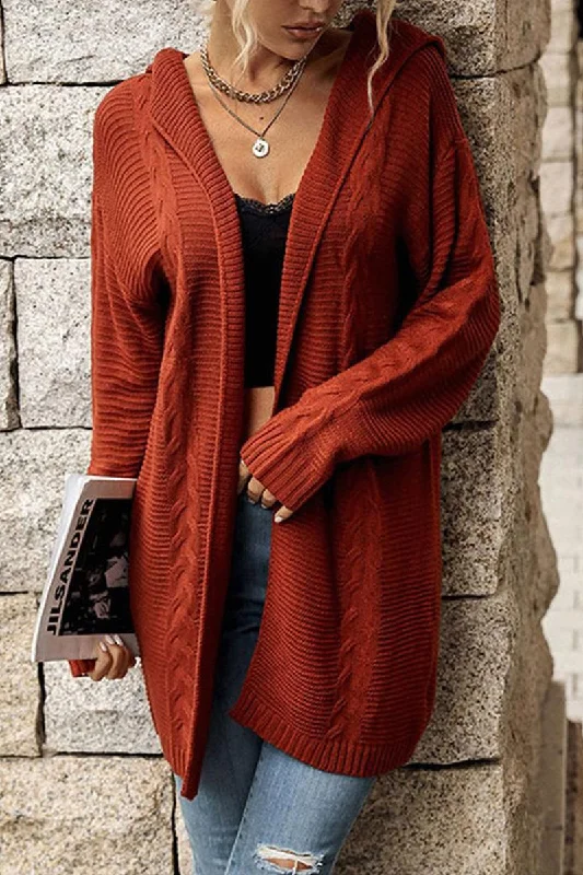 CABLE KNIT CASUAL HOODIE CARDIGAN Modern Contemporary chic