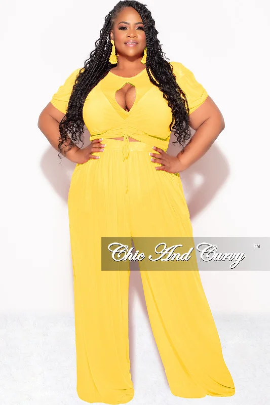 Final Sale Plus Size Mesh 3pc Set Top, Bralette, & Pant with Briefs in Yellow Slim Fit Casual Pants Final Sale Plus Size Mesh 3pc Set Top, Bralette, & Pant with Briefs in Yellow Slim Fit Casual Pants