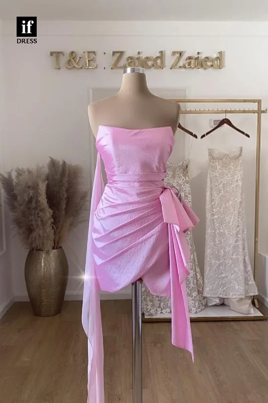 F1874 - Chic Strapless Scoop Bow-Knots Tight Cocktail Homecoming Party Dress Lace Sexy Club