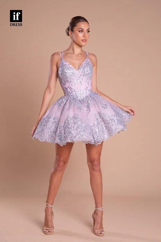 F1724 - Classy Straps A-Line Lace Appliques Short Cocktail Homecoming Party Dress Halter Neckline Beach