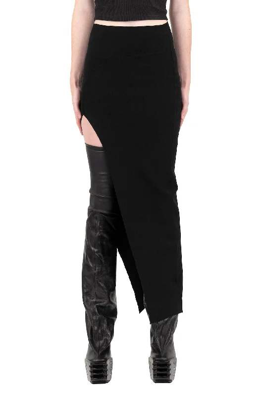 Rick Owens Theresa Skirt in Black ribbed skirt waist