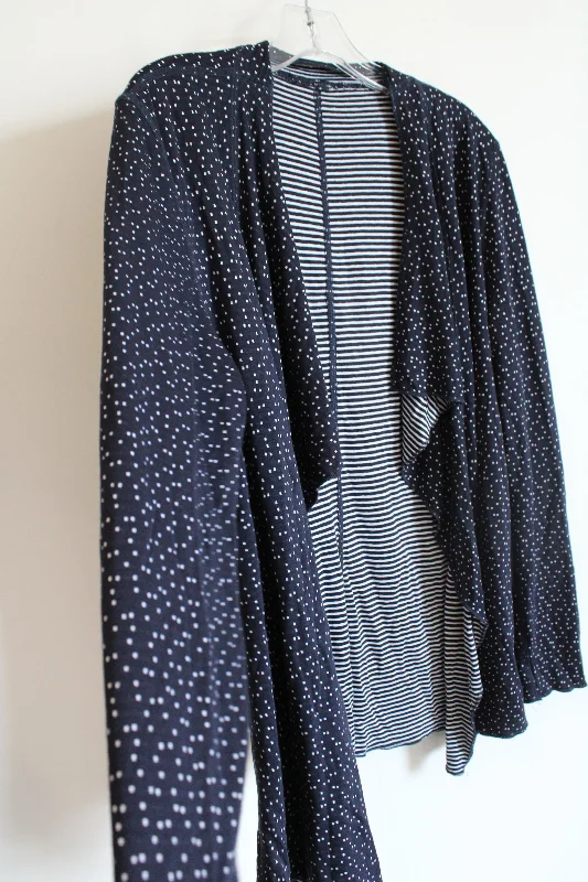 Navy Blue Spotted & Striped Reversable Cardigan | M Faux Fur Fabric Real Fur Fabric Shearling Fabric