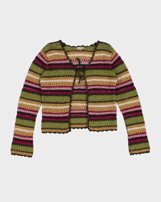 Y2K 00s Crochet Knit Cardigan - M Fitted Slim Tailored