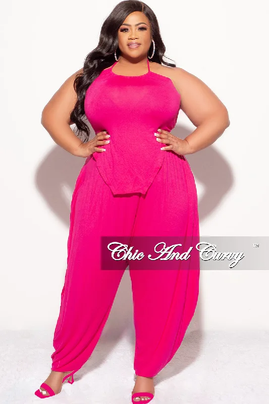 Final Sale Plus Size 2pc Halter Top and Harem Pants in Pink Formal Wide-Leg Pants