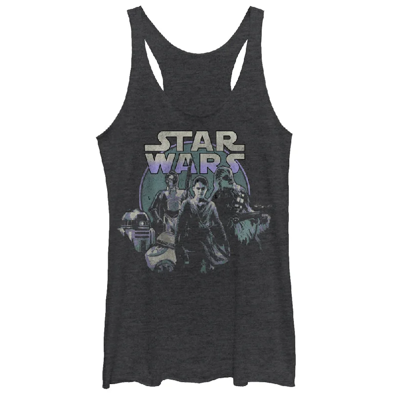 Women's Star Wars The Force Awakens Rey and Droids Racerback Tank Top bright tank top Women's Star Wars The Force Awakens Rey and Droids Racerback Tank Top bright tank top